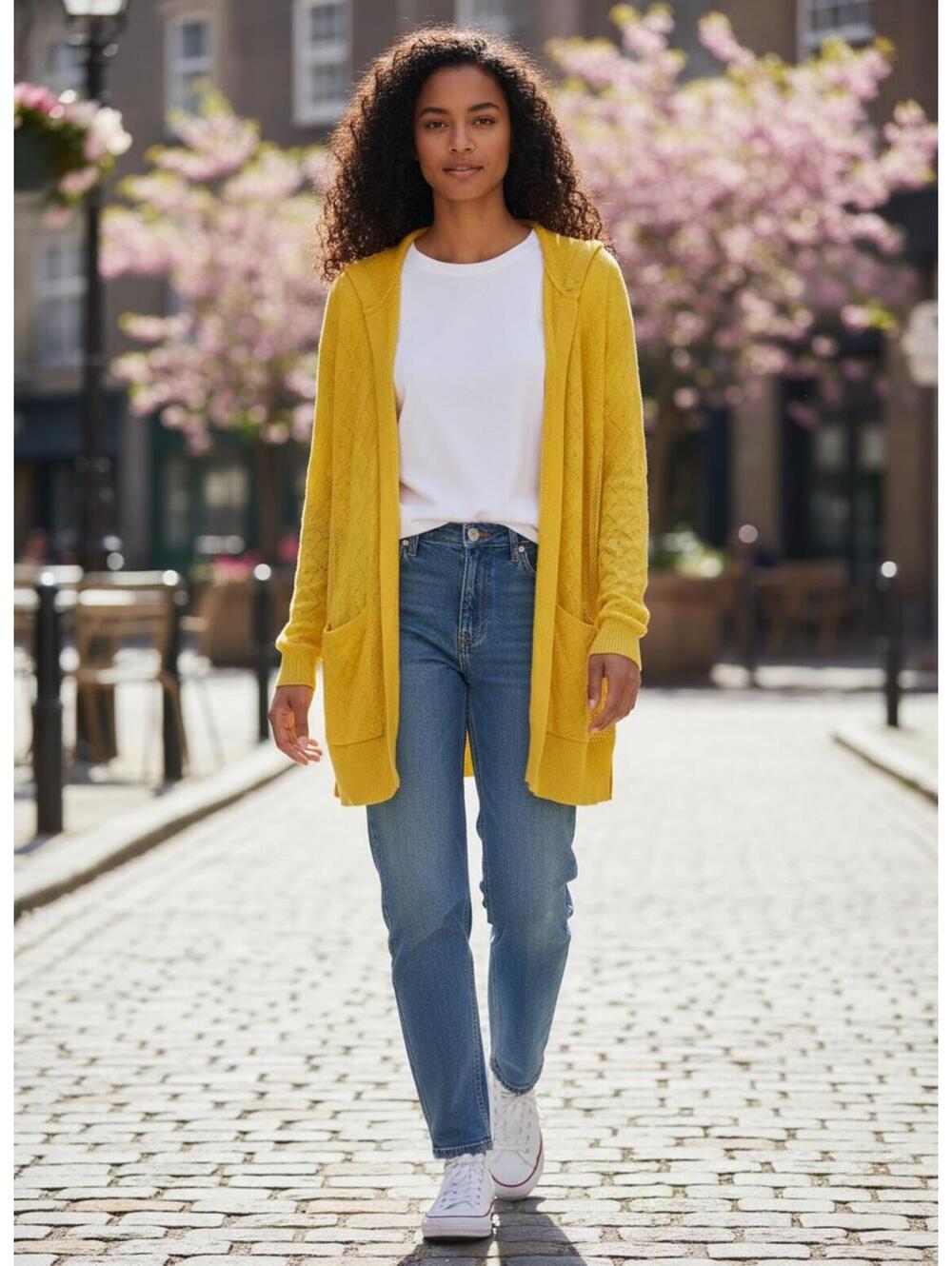 Anthropologie SPARROW Yellow Knit Hooded Cardigan XS